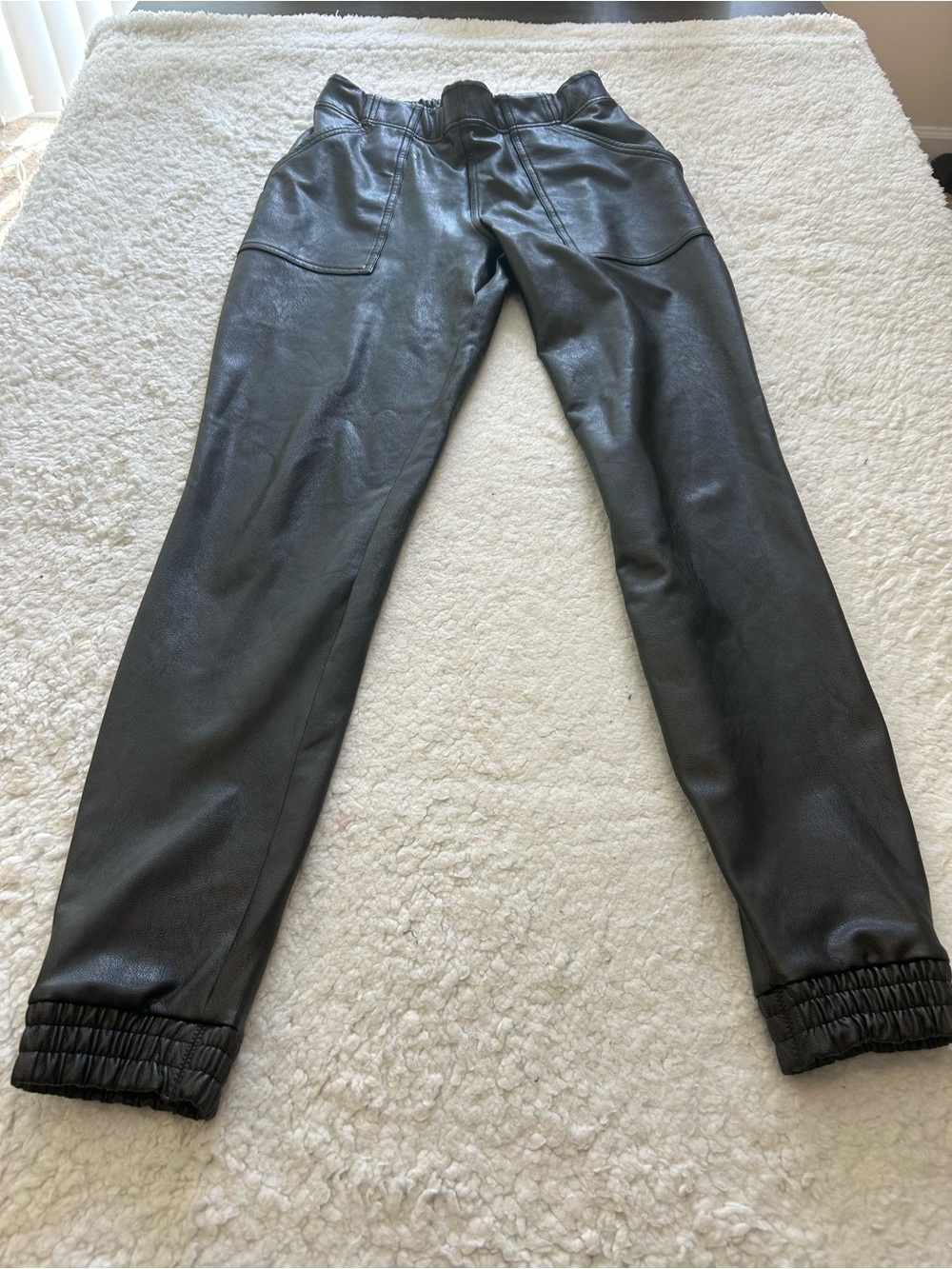 SPANX Brown Faux Leather Waistband Joggers
